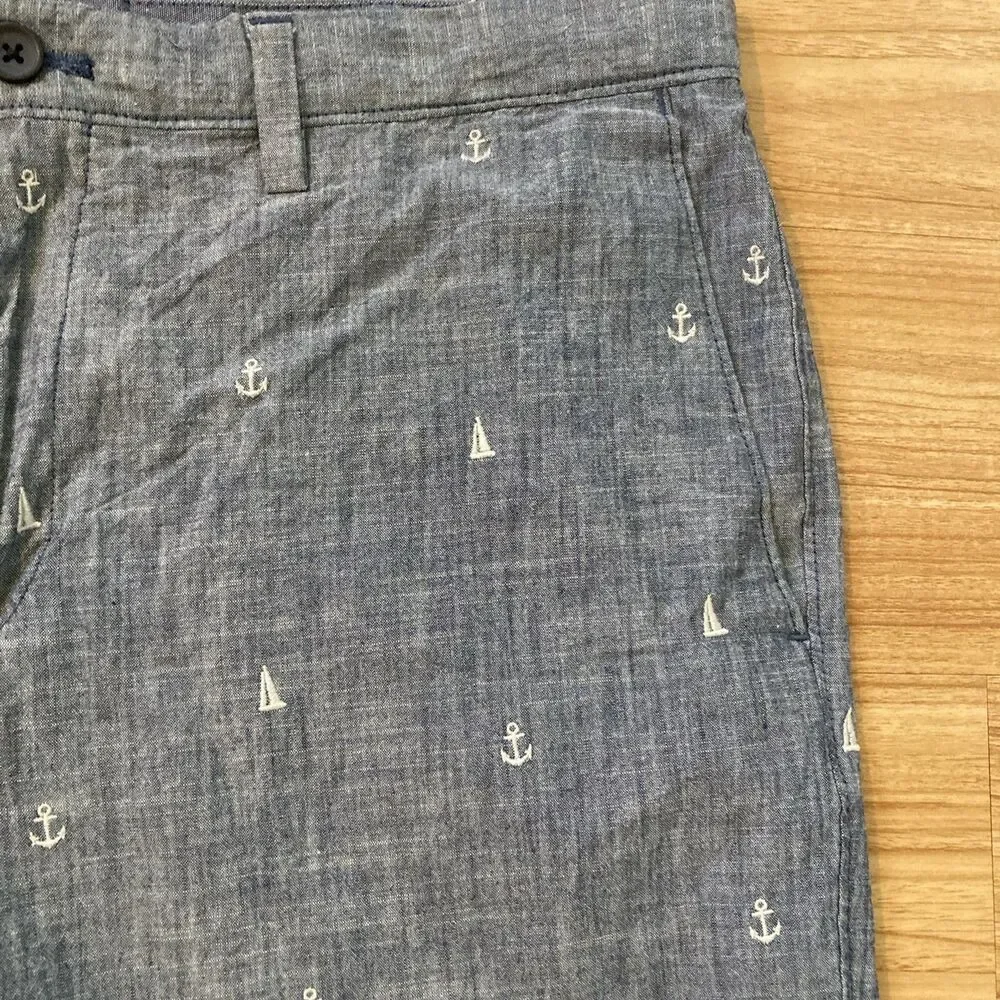 Banana Republic Aiden Shorts Men's 36 Blue Sailboat Anchor Beach Cotton Chino